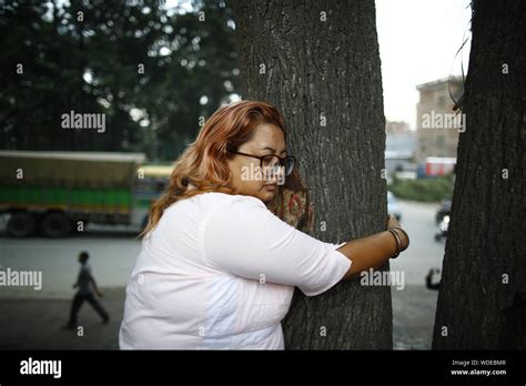 Kathmandu Nepal 29th Aug 2019 Activists Take Part In A Tree Hugging