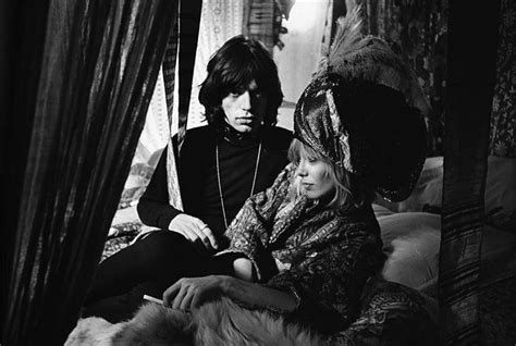 mick jagger and anita pallenberg on the set of performance 1968