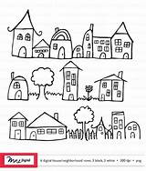 Neighborhood Houses Row Illustration Drawn Hand Digital sketch template