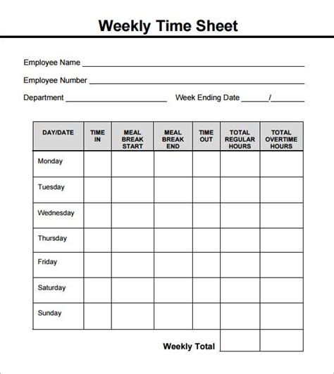 weekly timesheet  timesheet template templates printable