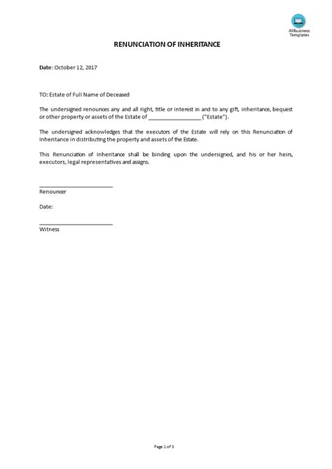 bequest letter template