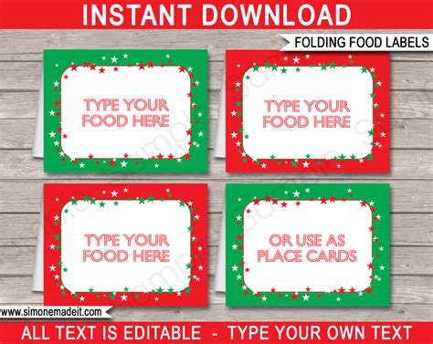 christmas party food labels place cards christmas decorations