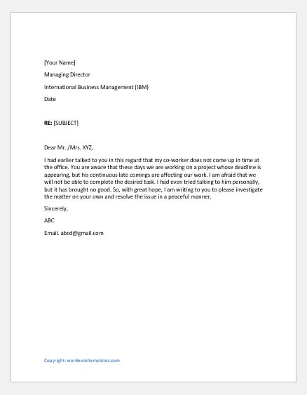 writing  formal complaint  manager  work template