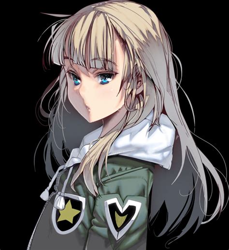 safebooru 1girl bangs black background blonde hair blue eyes blunt