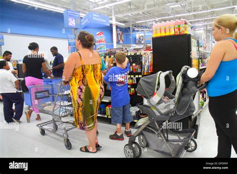 miami florida wal mart walmart shopping  queue check  stock photo  alamy