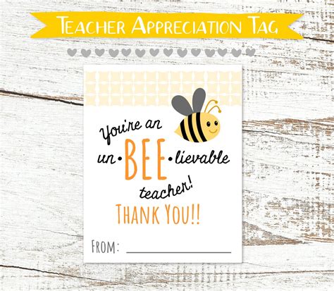 printable bee   teacher appreciation tag etsy