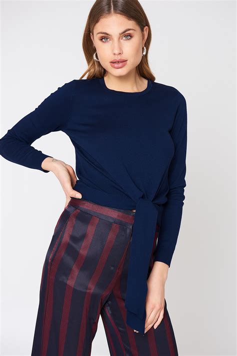 bottom tie knitted sweater blue na