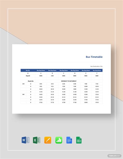 bus timetable template  google docs word excel apple numbers pages google sheets