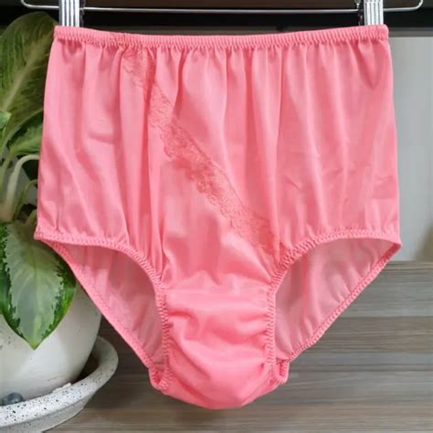 vintage sheer nylon panties peach pink bikini granny brief size 6 7 hip