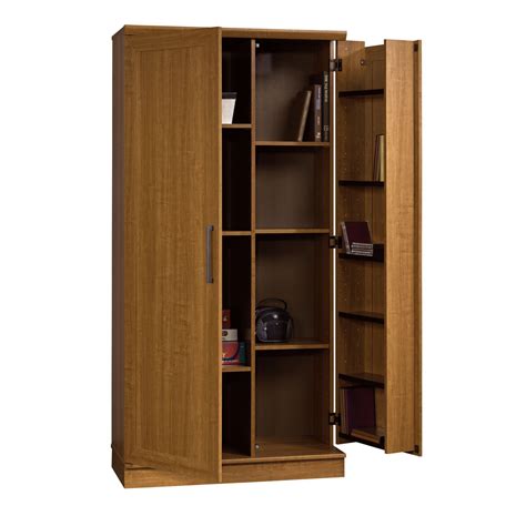 sauder home  storage cabinet swing  door brown