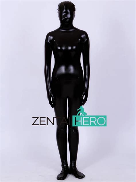 buy  shipping dhl full body shiny metallic sexy black zentai suit sexy