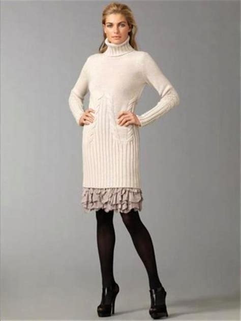 turtleneck sweater dress pantyhose and sky high heels