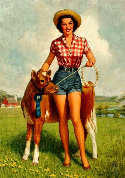 cattle cow girl pop art pin up vintage poster classic retro kraft