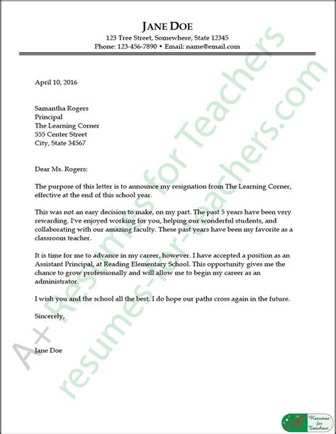 teacher resignation letter   writing tips teacher