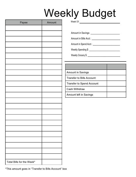 printable weekly budget forms printable forms