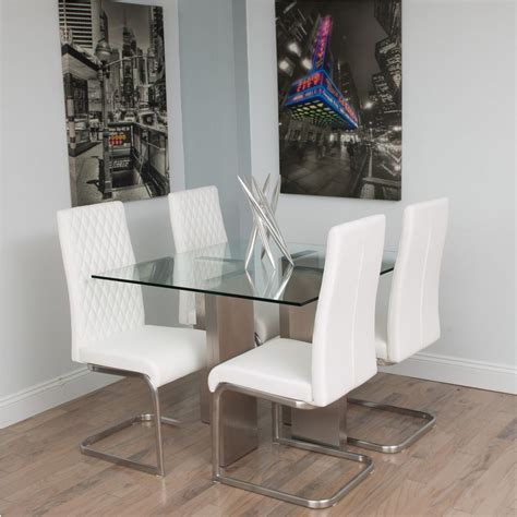 Glass Dining Table Brushed Stainless Steel Square Contemporary Modern