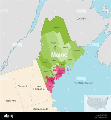 maine state counties colored  congressional districts vector map