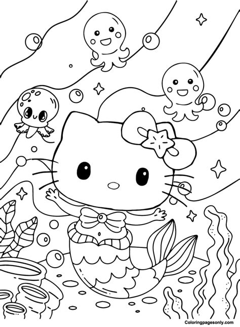 kitty mermaid coloring pages printable