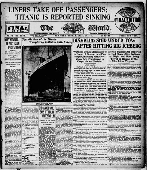 titanic newspaper headlines  years  cool   newspaper