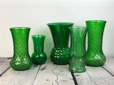 Mid Century Modern Green Glass Vases Set Set Green Vases Etsy