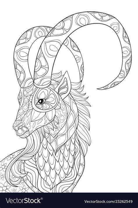 adult coloring bookpage  cute goat  big vector image