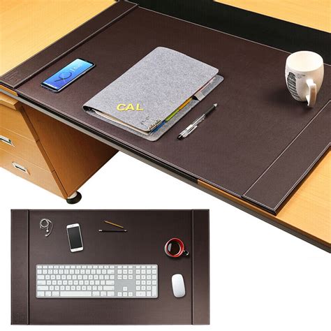 premium leather edge desk pad office brown computer mouse