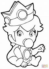 Coloring Princess Baby Pages Peach Mario Kart Luigi Daisy Super Bros Color Toad Printable Print Sheets Kids Bowser Cute Holding sketch template