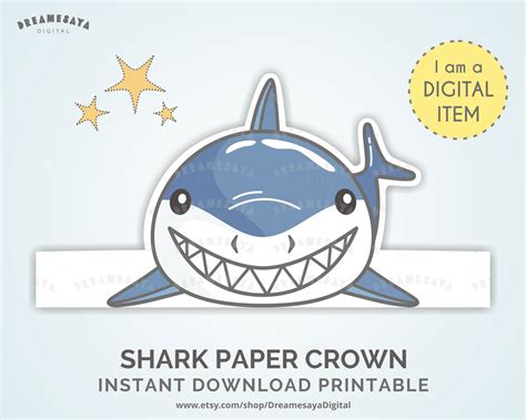 shark paper crown printable downloadable shark paper hat jpg etsy