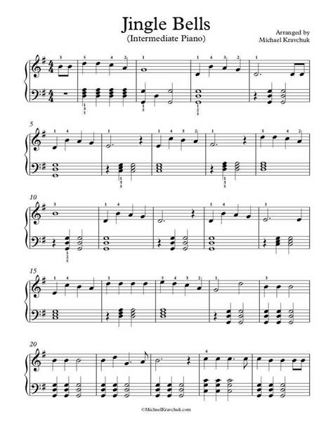 piano arrangement sheet  jingle bells intermediate level  good luck sheet