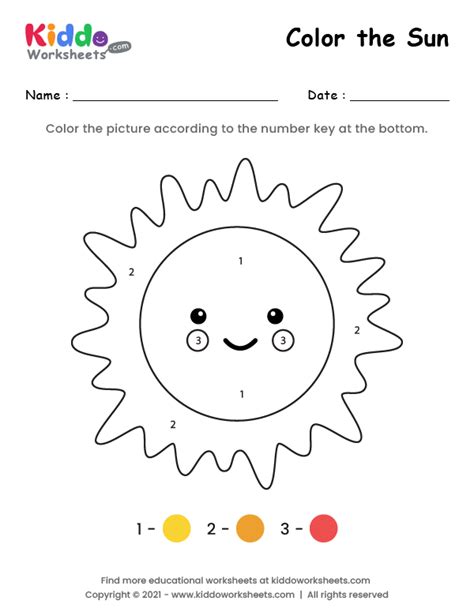 printable color  sun worksheet kiddoworksheets
