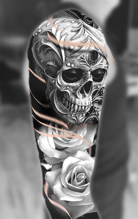 Skull And Roses Shoulder Tattoo Design Skull Tattoo Flowers Skull Rose