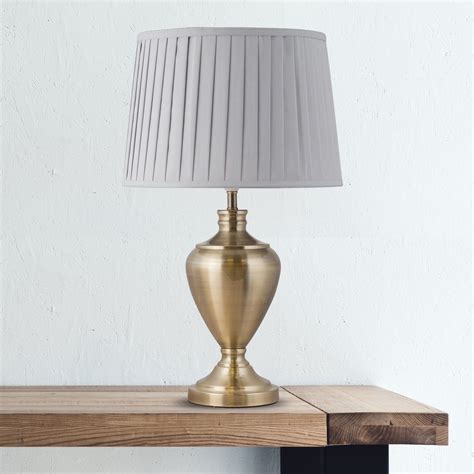 Pair Of 58cm Urn Style Table Lamp In Antique Brass With Grey Pleated Shades