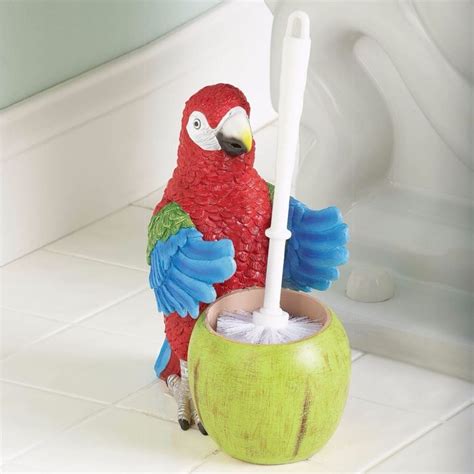 colorful tropical parrot toilet brush  resin coconut shell holder decor toiletbrush parrot