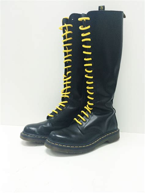 dr martens tall black boots  yellow laces size   boots skinhead boots