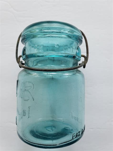 vintage blue ball ideal canning jar with lid wire bale etsy