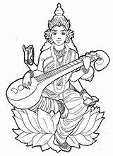 Coloring Pages Hindu Goddess Saraswati India Gods God Inde Durga Mata Color Sheets Adult Stress Anti Therapy Life Drawings Coloriage sketch template