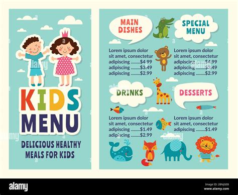 kids menu card restaurant  res stock photography  images alamy