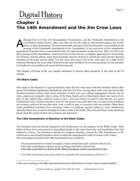 Chapter 1 The 14th Amendment And The Jim Crow Laws Docslib