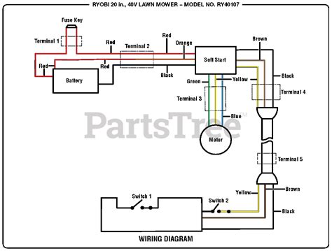 ryobi ry  ryobi walk  mower  volt wiring diagram parts lookup  diagrams