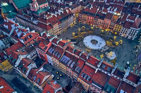 Beautiful Panoramic Aerial Drone Skyline Sunset View Of The Warsaw City