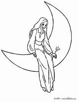 Fairy Moon Coloring Pages Beautiful Colour Drawing Cool Magic Wallpaper sketch template
