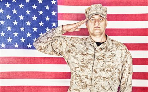 Marine Saluting An American Flag Stock Image Image Of Patriotism