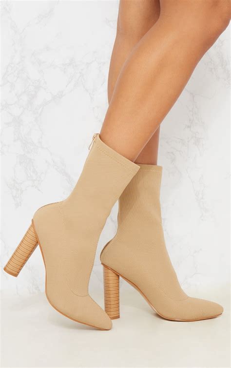 nude woven sock heeled boots prettylittlething