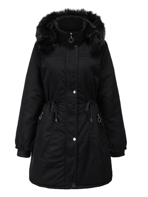 newtechnologyy womens parka trench pea coat drawstring jacket fur