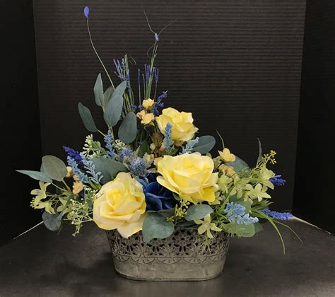 Yellow Roses And A Little Blue By Andrea Funeral Floral Arrangements