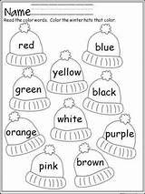 Kindergarten Worksheets Winter Color Preschool Activities Colors Printable Worksheet Words Colorful Kids Learning Coloring Hats Word English Pre Letter Activity sketch template