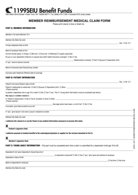 member reimbursement medical claim form printable