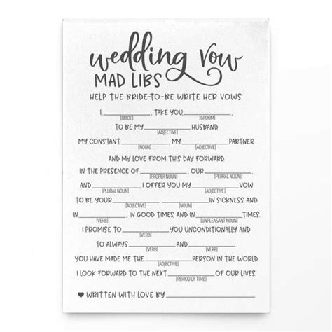 grey wedding vow mad libs grey bridal mad libsvirtual etsy