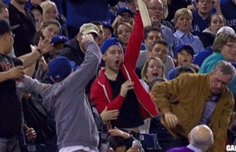 An Mlb Fan Catches A Bat That Flies Into The Stands With