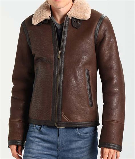 Mens Dark Brown Leather Aviator Style Jacket